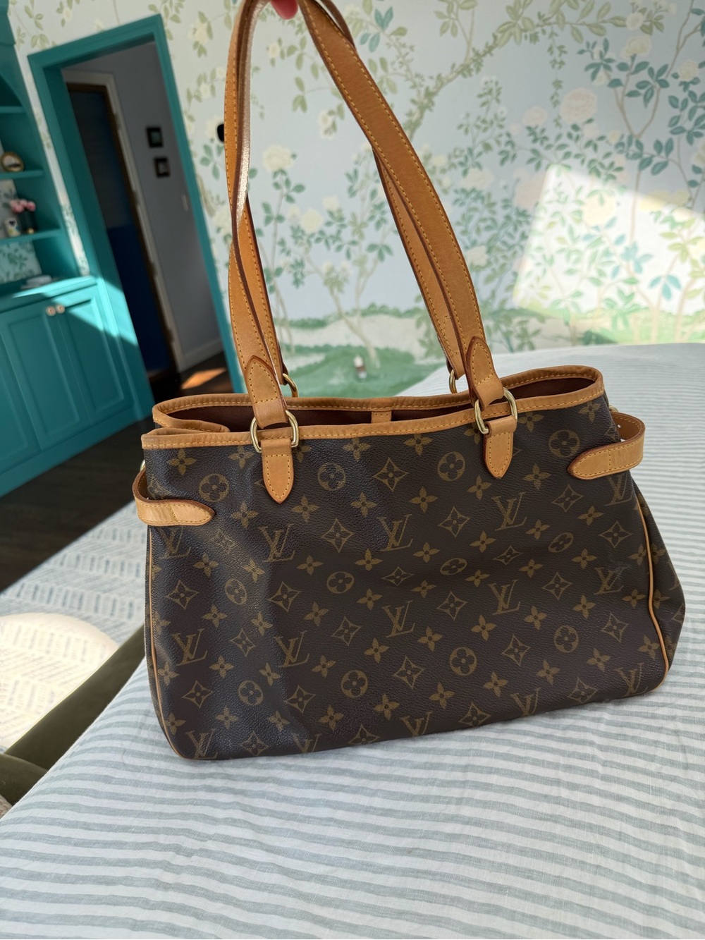Louis Vuitton Monogram Canvas Tote with Tan Leather Trim